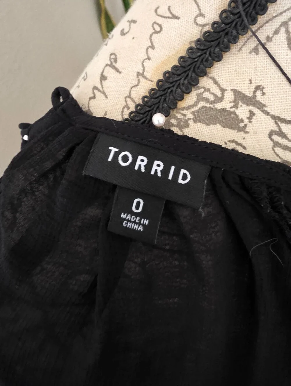Torrid Black Sheer Blouse with Delicate Trim